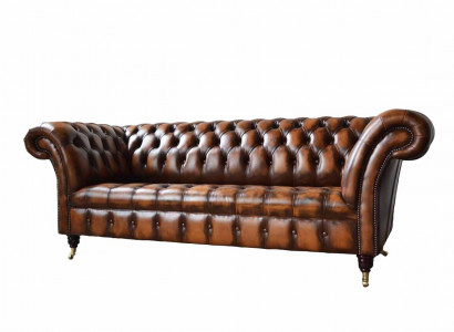 Chesterfield 3 miejsce do siedzenia Sofa Skórzana Sofa Kanapa Podkładka Siedziba Brown Sofy Nowość